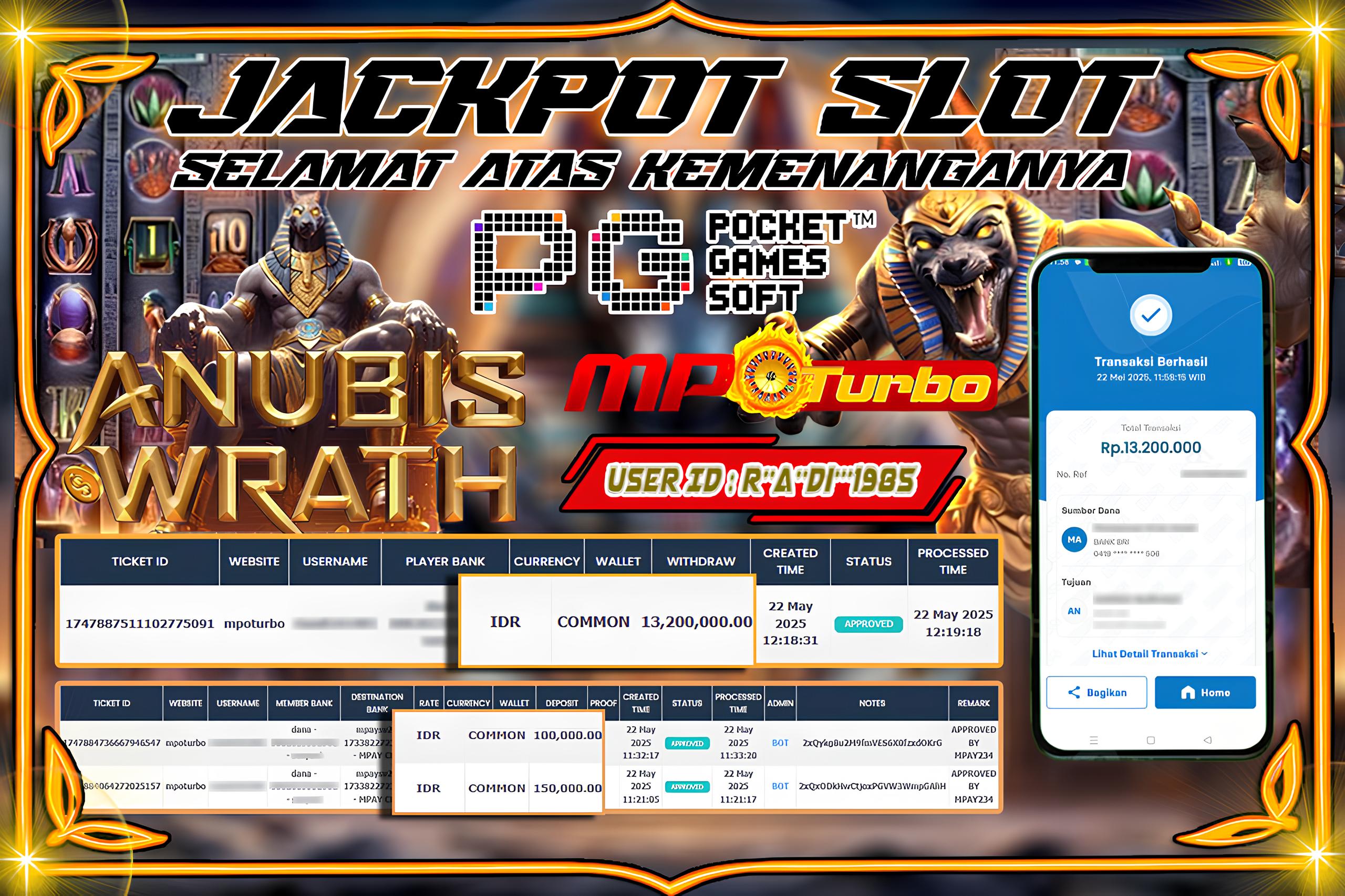 MPOTURBO JACKPOT SLOT ANUBIS WRATH - PG SOFT Rp 13,200,000.00,- LUNAS